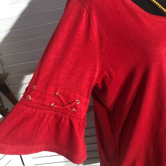 Michael Kors Modal Casual Tunic Blouse Bell Sleeves Side Slits Red sz L - Picture 7 of 12